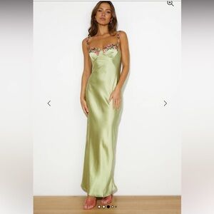Hello Molly French Countryside Satin Maxi Dress Sage